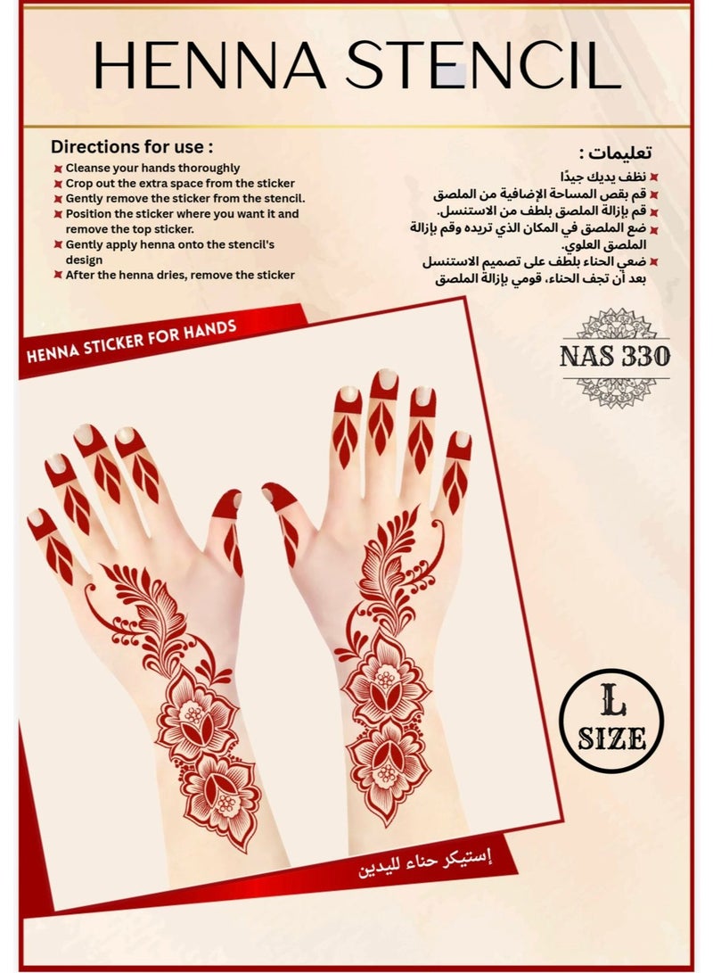 Henna Stencil Set for Both Hands, Pack of 3 – Reusable Mehndi Design Stickers for Hands NAS330
