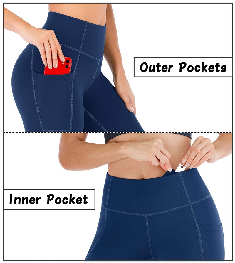 Heathyoga Women's Yoga Pants Leggings with Pockets for Women High Waist Yoga Pants with Pockets Workout Leggings Tights Blue - Image 4