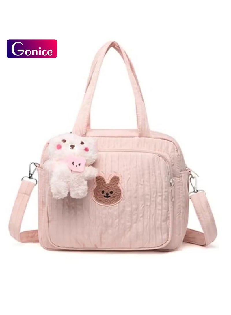 Gonice Diaper Bag Tote for Baby Girl Mommy Bag Quilted Cotton Baby Diaper Bag Travel Diaper Multifunction Maternity Bag Travel Storage Bag Diaper Tote Bag without Doll  - Image 1