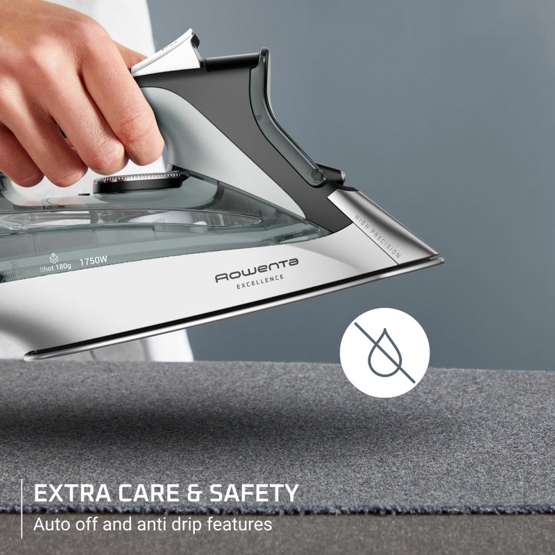 Rowenta Iron, Focus Excellence Stainless Steel Soleplate Steam Iron for Clothes, Retractable Cord, 400+ Microsteam Holes, Powerful steam, LED Display, 1750 W Ironing Clothes, Cordreel, Green DW5432 - Image 4