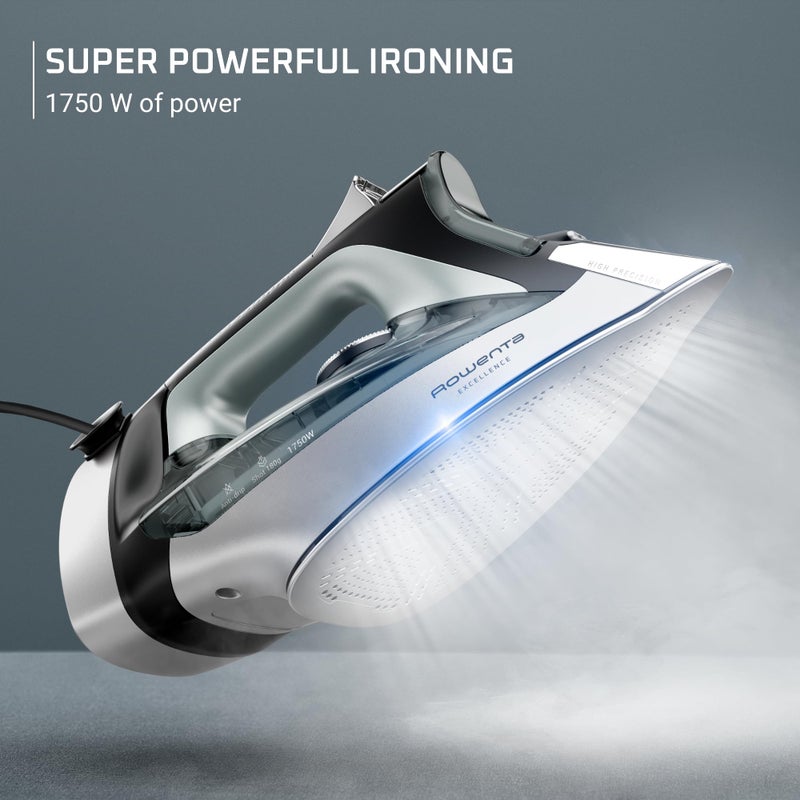 Rowenta Iron, Focus Excellence Stainless Steel Soleplate Steam Iron for Clothes, Retractable Cord, 400+ Microsteam Holes, Powerful steam, LED Display, 1750 W Ironing Clothes, Cordreel, Green DW5432 - Image 2