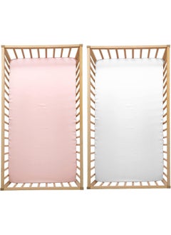 SiinvdaBZX SiinvdaBZX 2 Pcs Satin Mini Crib Sheets 38 x 24In, Silky Soft Mini Portable Crib Sheets Mattress Cover Portable Playard Sheets with 5In Deep Pocket, Great for Baby Hair (Pink & White)  - Image 3