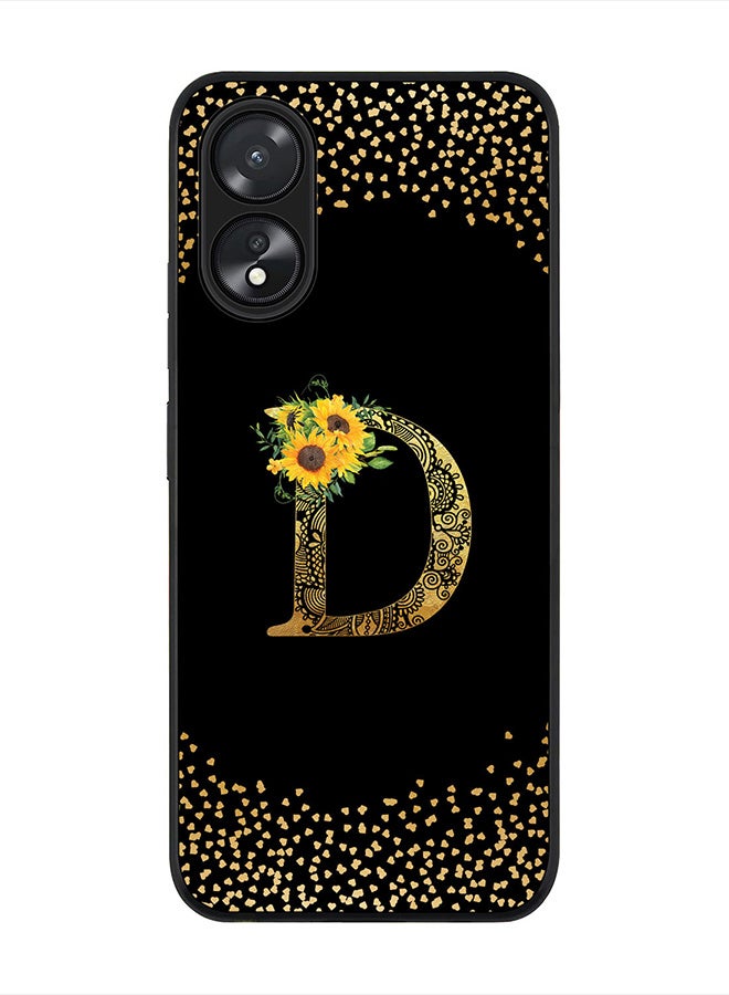 Stylizedd حافظة حواف سوداء متينة لهاتف أوبو A18 / أوبو A38، حافظة ناعمة رفيعة مخصصة بنمط زهري ماندالا وحرف أولي أبجدية-D (أسود) - Image 1