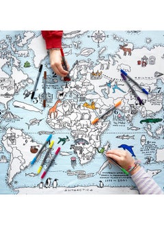 eatsleepdoodle World Map Kid'S Coloring Tablecloth Color Your Own Map Of The World Educational Geography Learning Activity For Children With Washable Felt Tip Fabric Markers 50X33In  - Image 1