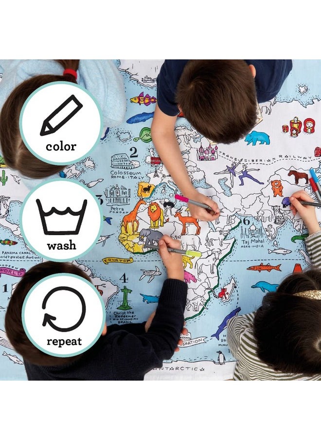 eatsleepdoodle World Map Kid'S Coloring Tablecloth Color Your Own Map Of The World Educational Geography Learning Activity For Children With Washable Felt Tip Fabric Markers 50X33In  - Image 4