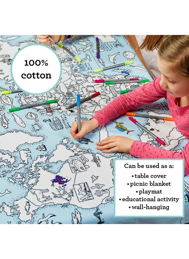 eatsleepdoodle World Map Kid'S Coloring Tablecloth Color Your Own Map Of The World Educational Geography Learning Activity For Children With Washable Felt Tip Fabric Markers 50X33In  - Image 3