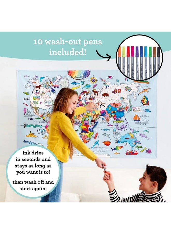 eatsleepdoodle World Map Kid'S Coloring Tablecloth Color Your Own Map Of The World Educational Geography Learning Activity For Children With Washable Felt Tip Fabric Markers 50X33In  - Image 2