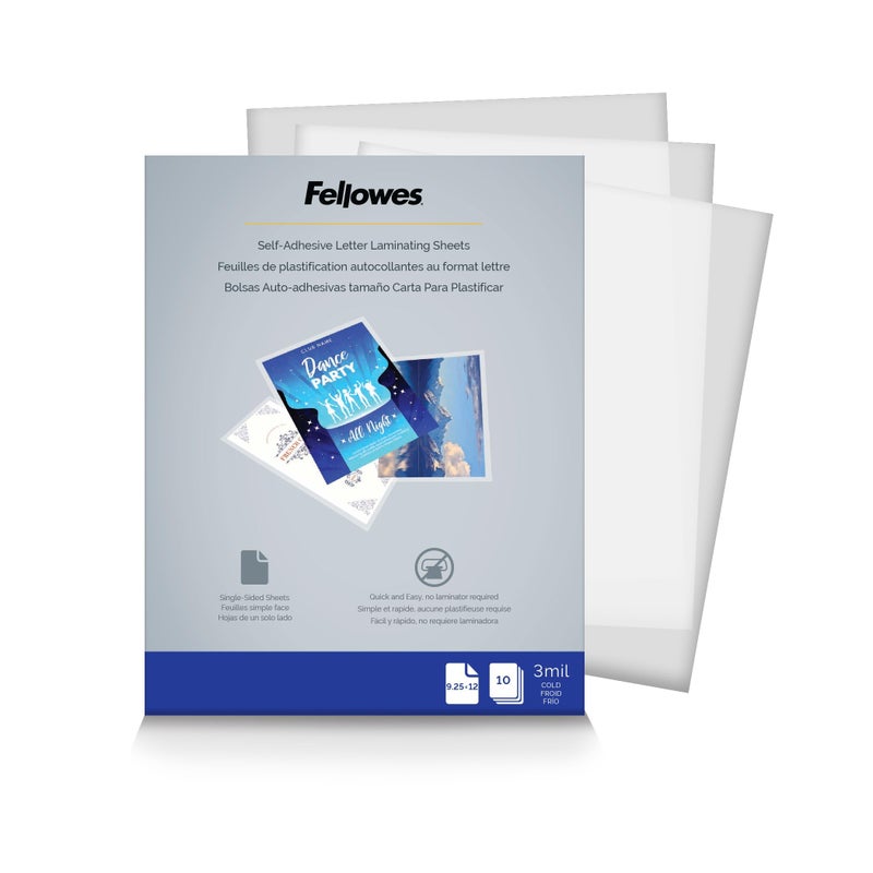 Fellowes Self-Adhesive Sheets, Letter Size, 3 mil, 10 Pack (5221501), Clear