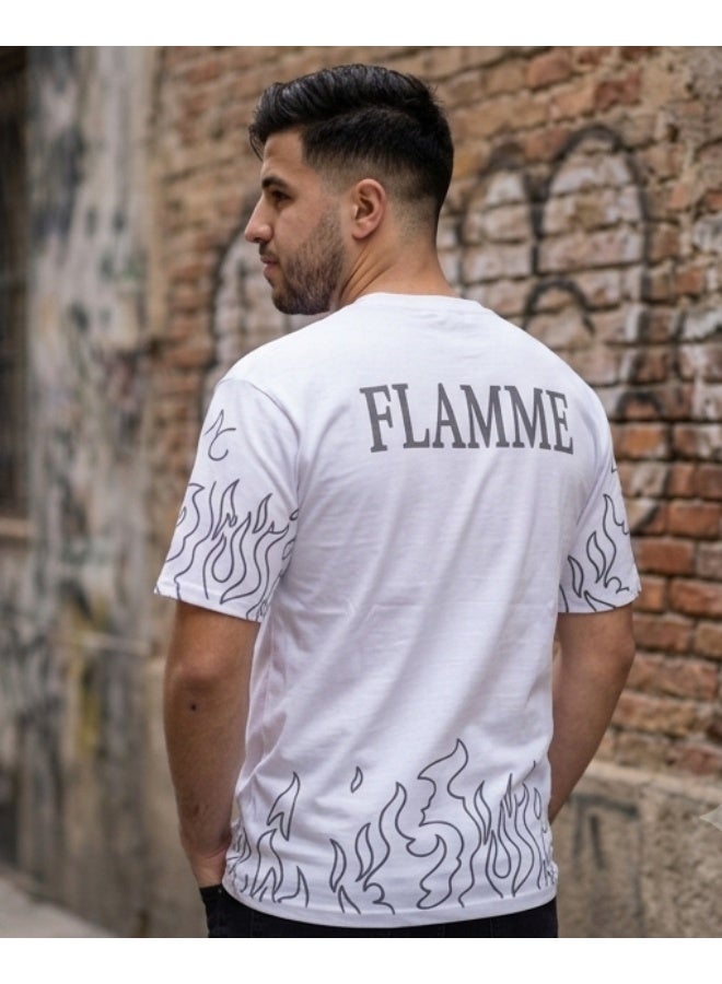 Men's Oversized Flame Print T-Shirt - Comfortable Loose Fit Cotton - Image 4
