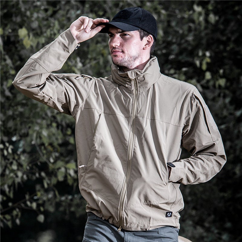 Lightweight Softshell Tactical Jacket Mens Fleece Windproof Water-Resistant Coat Khaki (winter plus Velvet) 