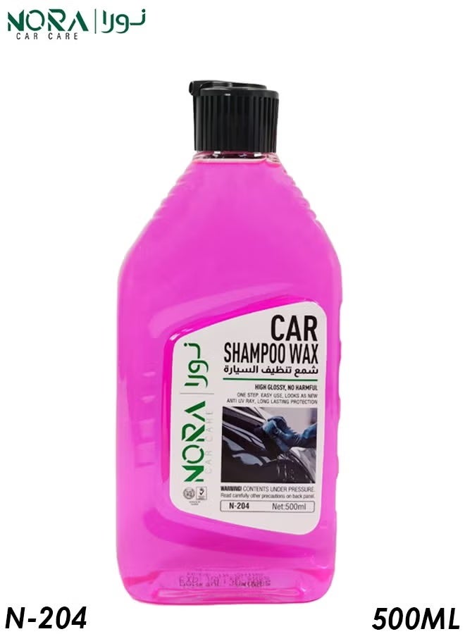 NORA Car Shampoo Wax N-204 500ml Pink – Dual Action Wash & Wax Formula – Thick Foaming, pH Balanced, Colour Safe, UV Protection – Gentle on Car Paint, Enhances Shine, Removes Dirt & Grime – For Bucket Wash, Foam Spray & Machine Wash - Image 1