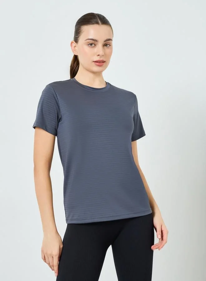 Styli Active Textured Basic Short Sleeve Top