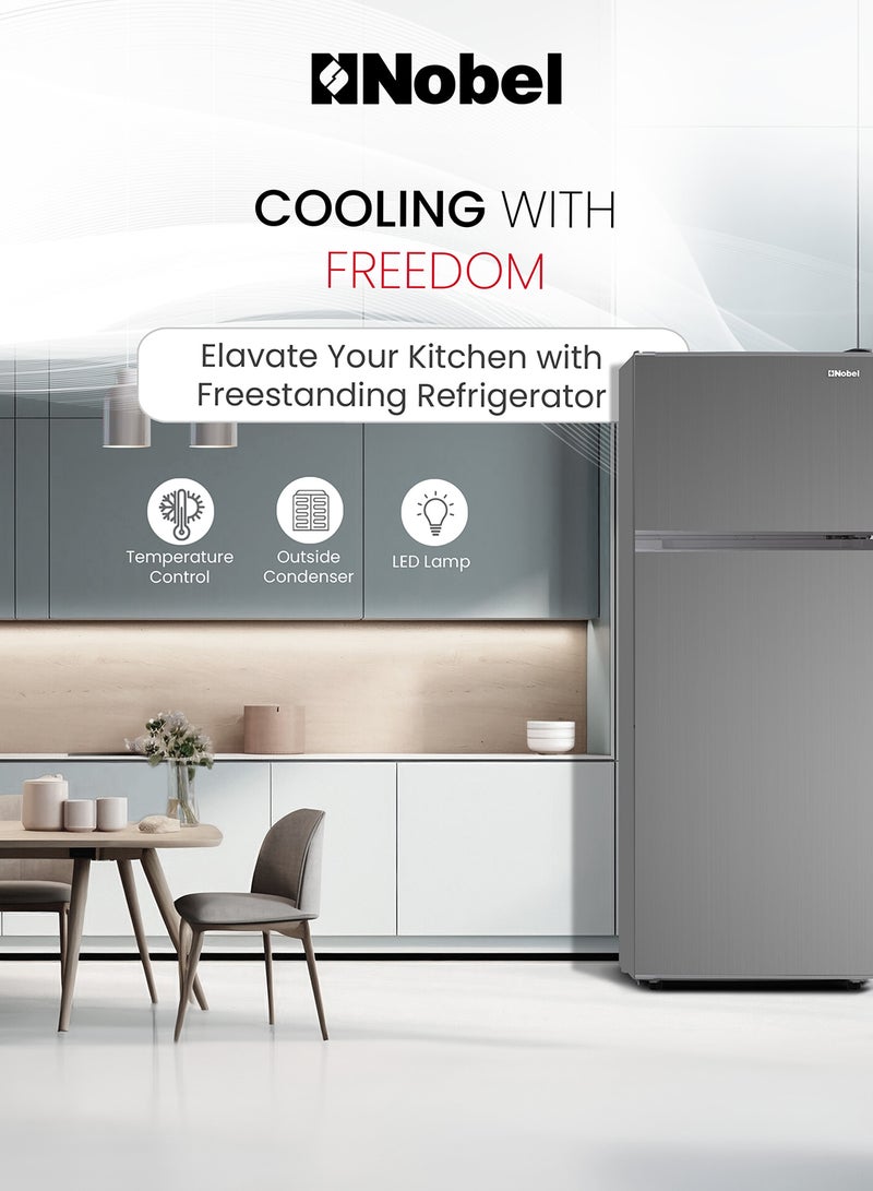Nobel 300 L Gross / 213 L Net, Double Door Refrigerator, Defrost, R600a Refrigerant, 3 Star Esma,  Temperature Control, Inside Light, Outside Condenser, Vegetable Crisper, Glass Shelfs, Egg Tray and Bottle racks 213 L NR300SI Inox Colour - Image 5