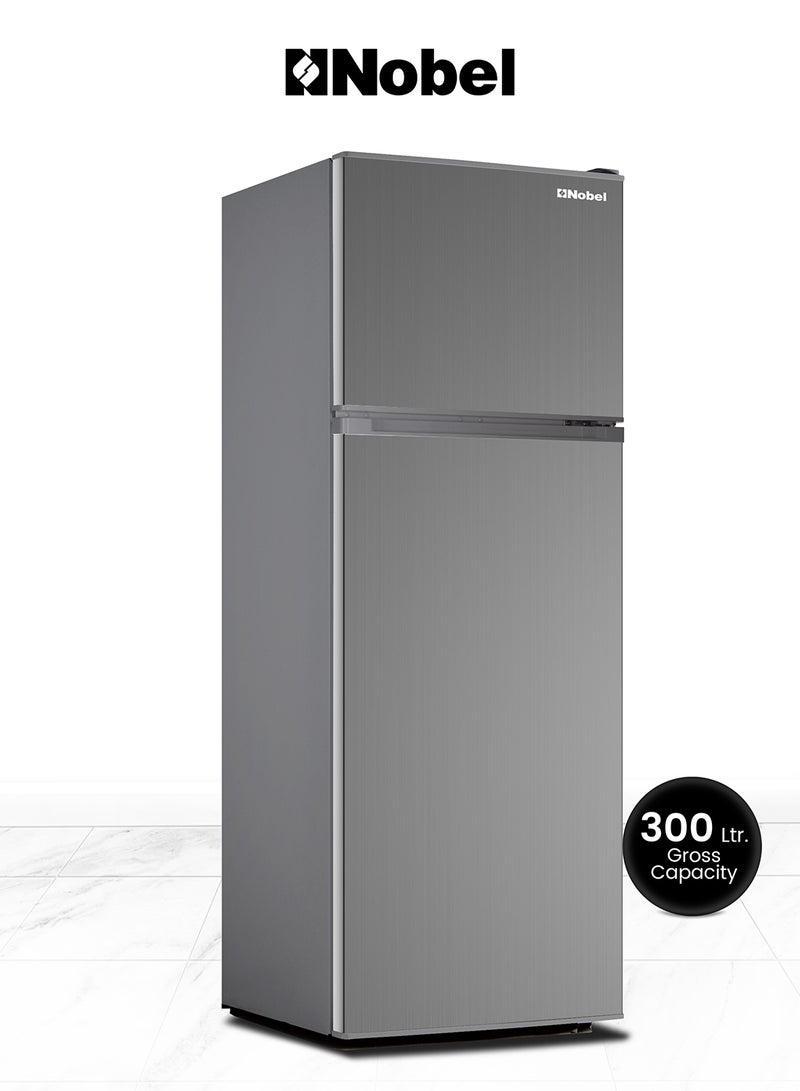 Nobel 300 L Gross / 213 L Net, Double Door Refrigerator, Defrost, R600a Refrigerant, 3 Star Esma,  Temperature Control, Inside Light, Outside Condenser, Vegetable Crisper, Glass Shelfs, Egg Tray and Bottle racks 213 L NR300SI Inox Colour - Image 1