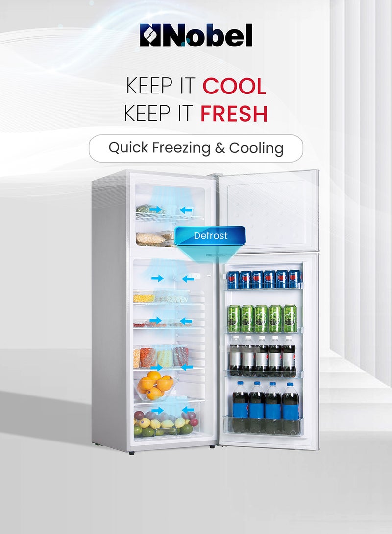 Nobel 300 L Gross / 213 L Net, Double Door Refrigerator, Defrost, R600a Refrigerant, 3 Star Esma,  Temperature Control, Inside Light, Outside Condenser, Vegetable Crisper, Glass Shelfs, Egg Tray and Bottle racks 213 L NR300SI Inox Colour - Image 3