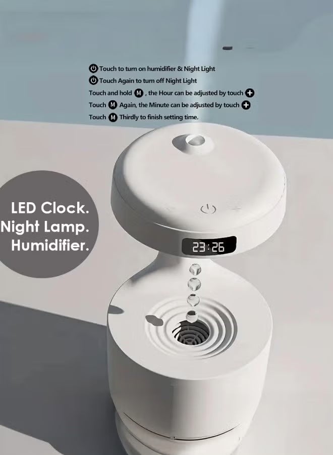 هامزون مرطب هواء قطرة ماء مضادة للجاذبية – سعة 600 مل، ضباب بارد وهادئ، ساعة LED، تأثير بصري لتدفق الماء العكسي، مرطب هواء بالموجات فوق الصوتية لغرف النوم  - Image 4