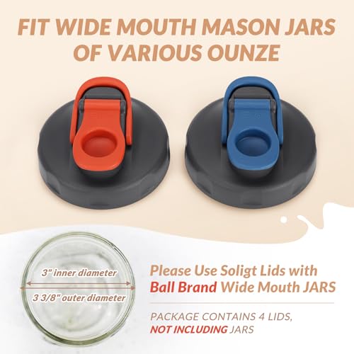 Soligt 4 Pack Mason Jar Lids, Wide Mouth Pour Spout Flip Cap Lids for Ball Brand Mason Jars, Leak Proof Airtight for Drinking Salad Dressing & Food Storing - Image 2