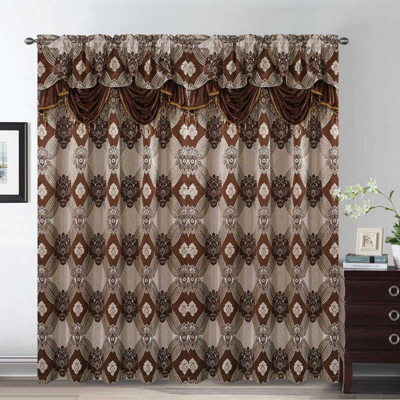 Petrichor Elegant Curtains with Gold Silver Threads 2 Panels Set - Luxury Window Treatment Attached Valance, Sheer Backing, and 2 Tie Backs for Bedroom and Living Room, 54x84 inches,Coffee - Image 2