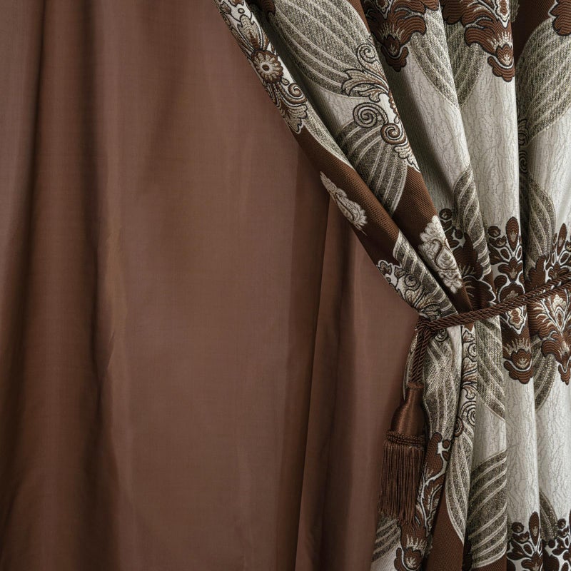Petrichor Elegant Curtains with Gold Silver Threads 2 Panels Set - Luxury Window Treatment Attached Valance, Sheer Backing, and 2 Tie Backs for Bedroom and Living Room, 54x84 inches,Coffee - Image 3