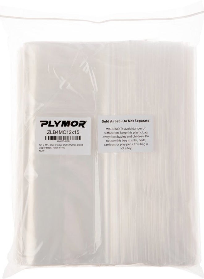 Plymor 12" x 15", 4 Mil Heavy Duty Plastic Reclosable Zipper Bags Pack of 100 ZLB4MC12x15 100 - Image 5