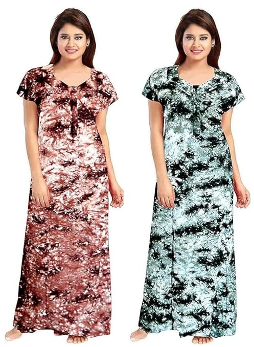YUKATA Nighty for Women Cotton Printed Maxi Gown Ankle Length Nighty Night Dress Gown for Women Maxi - Free Size (Free Size, Brown&Green) - Image 1