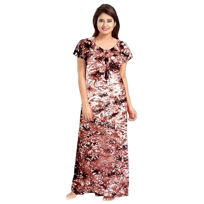 YUKATA Nighty for Women Cotton Printed Maxi Gown Ankle Length Nighty Night Dress Gown for Women Maxi - Free Size (Free Size, Brown&Green) - Image 2
