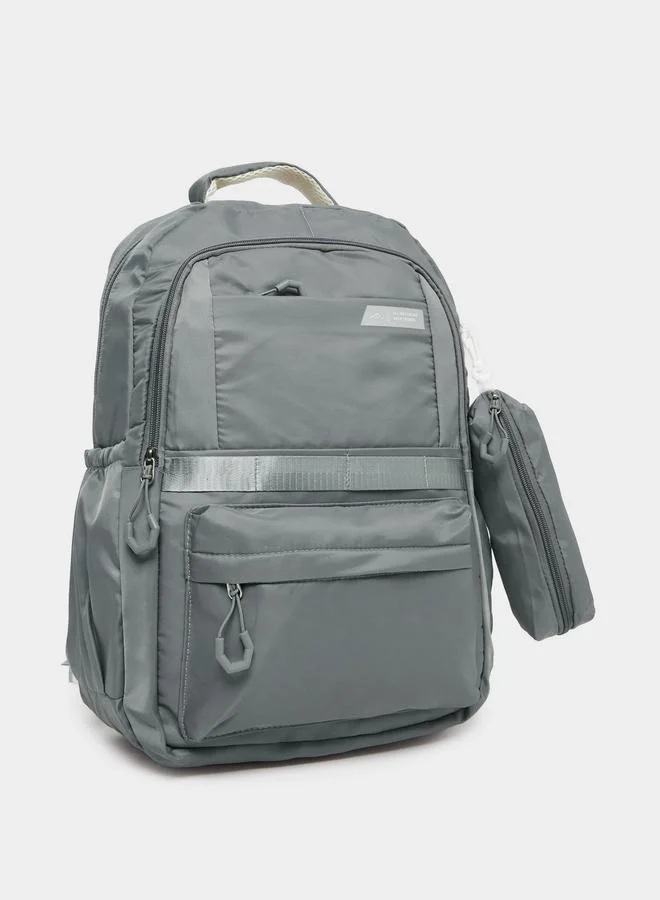 Styli Women Grey Zip Pocket Backpack with Pouch