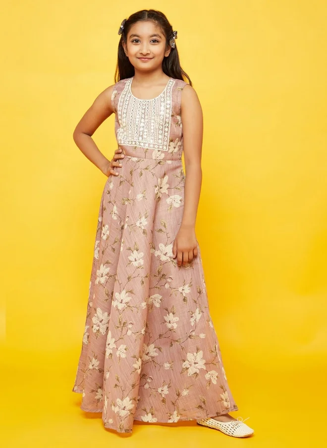 AKS Pink Floral Maxi Ethnic Dress for Girls