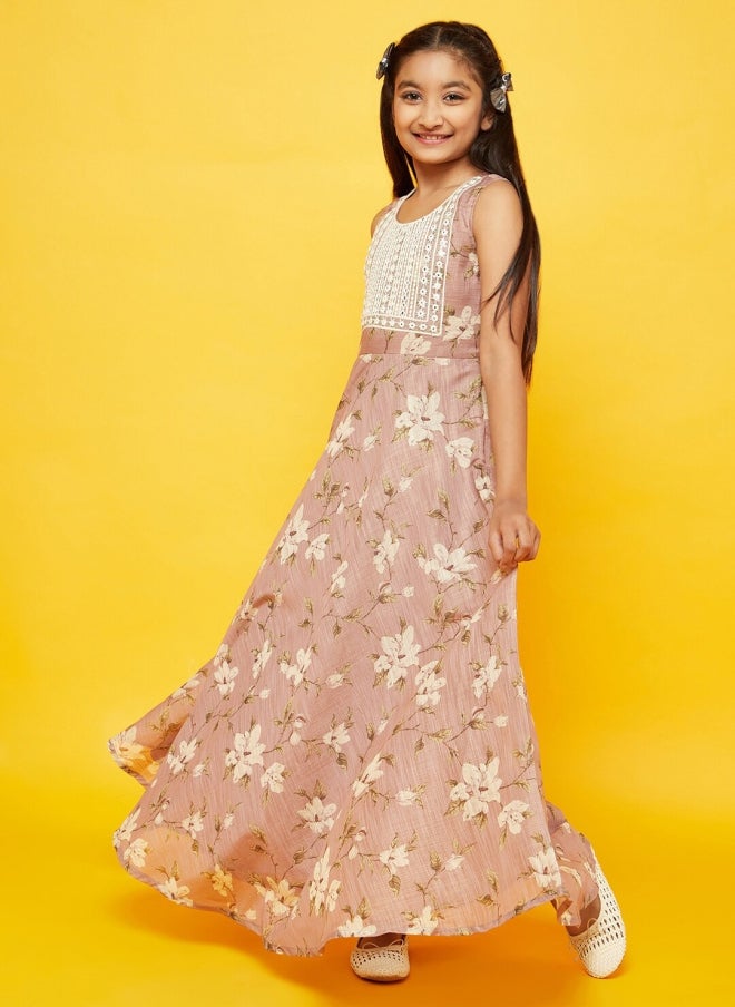 AKS Pink Floral Maxi Ethnic Dress for Girls - Image 4