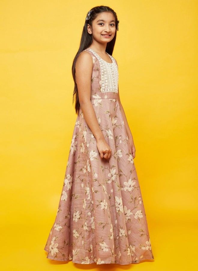 AKS Pink Floral Maxi Ethnic Dress for Girls - Image 3