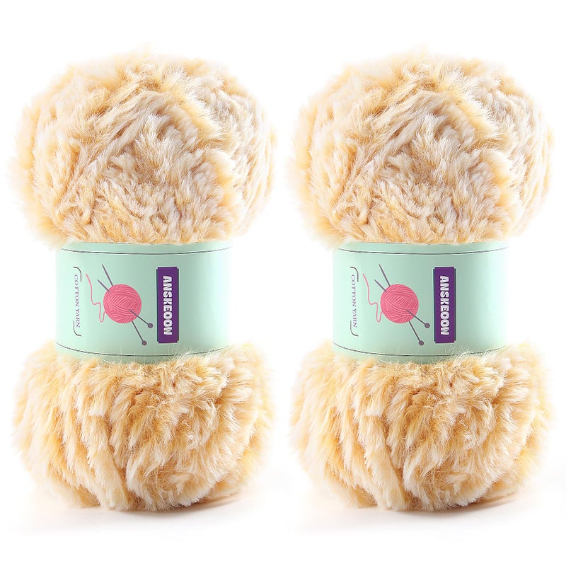 DAERBOF 2 Skeins Soft Chunky Fluffy Fuzzy Faux Fur Yarn for Crocheting Eyelash Furry Yarn for Knitting Blankets Scarves and Sweaters 35 Oz75 Yards Per RollYellow White - Image 3