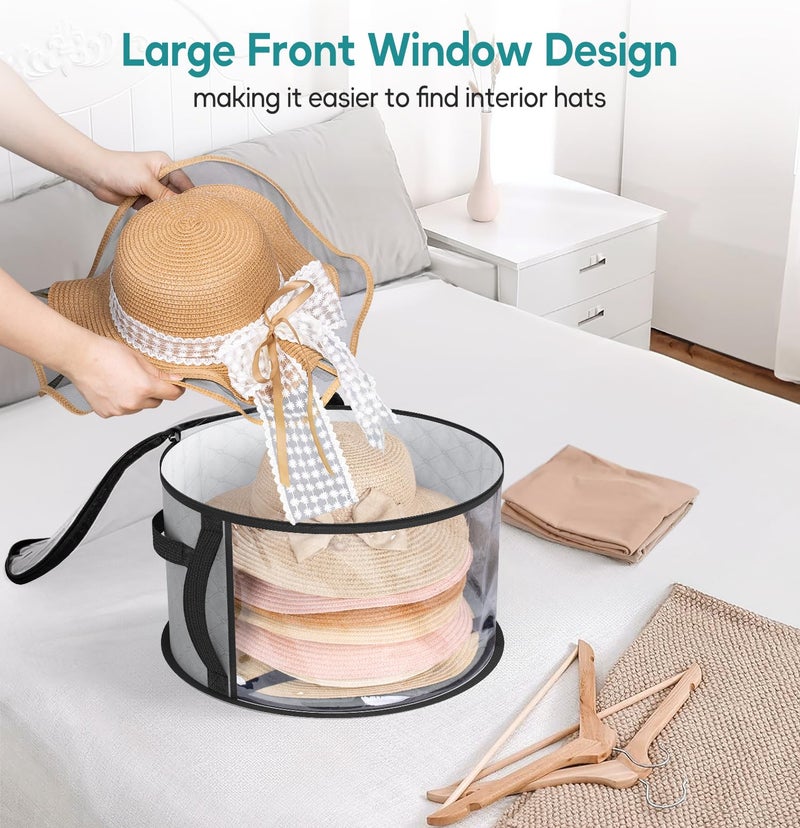 AOODA 18'' Oversized Clear Hat Storage Bag for Women, Holds up to 9 Caps Cowboy Hat Organizer for Closet, Wide Brims Hat Case with Carrying Handles (Grey) - Image 3