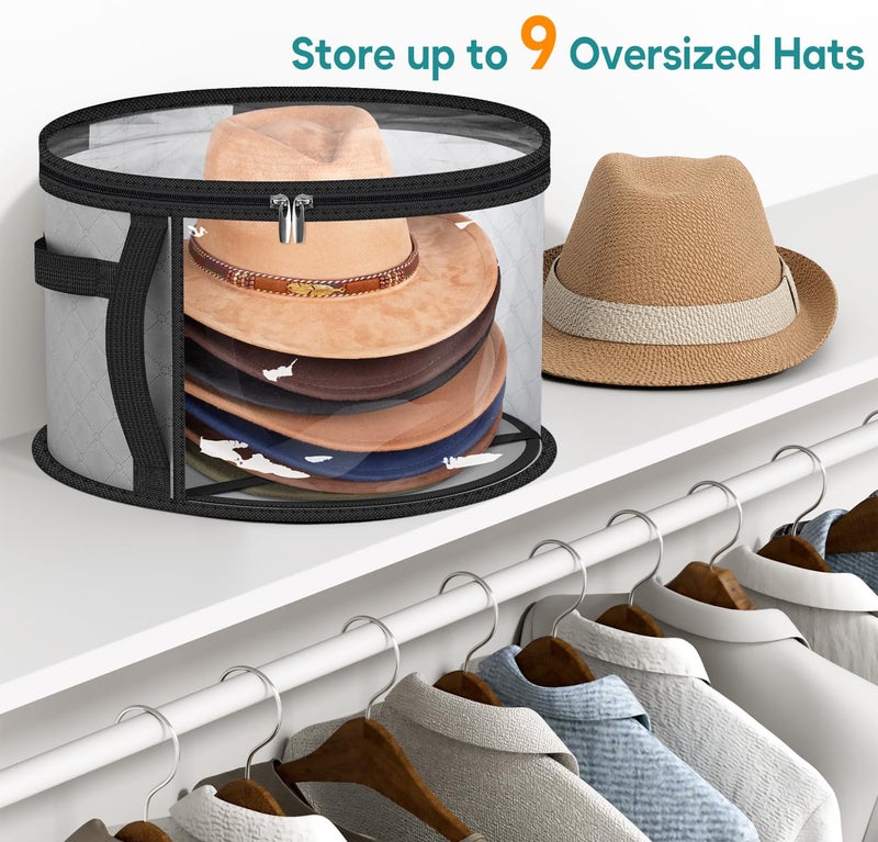 AOODA 18'' Oversized Clear Hat Storage Bag for Women, Holds up to 9 Caps Cowboy Hat Organizer for Closet, Wide Brims Hat Case with Carrying Handles (Grey) - Image 2
