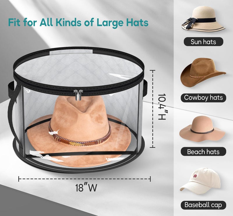 AOODA 18'' Oversized Clear Hat Storage Bag for Women, Holds up to 9 Caps Cowboy Hat Organizer for Closet, Wide Brims Hat Case with Carrying Handles (Grey) - Image 4