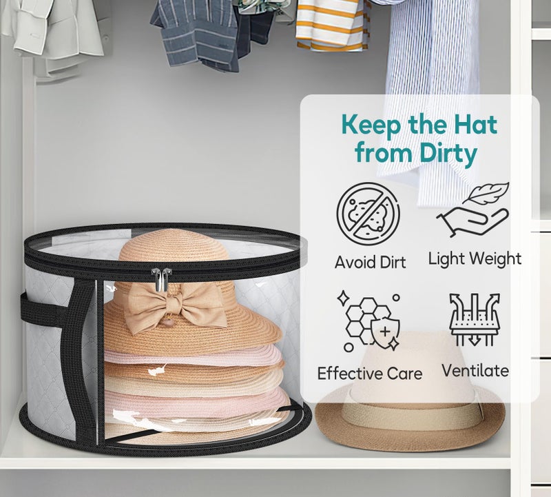 AOODA 18'' Oversized Clear Hat Storage Bag for Women, Holds up to 9 Caps Cowboy Hat Organizer for Closet, Wide Brims Hat Case with Carrying Handles (Grey) - Image 5