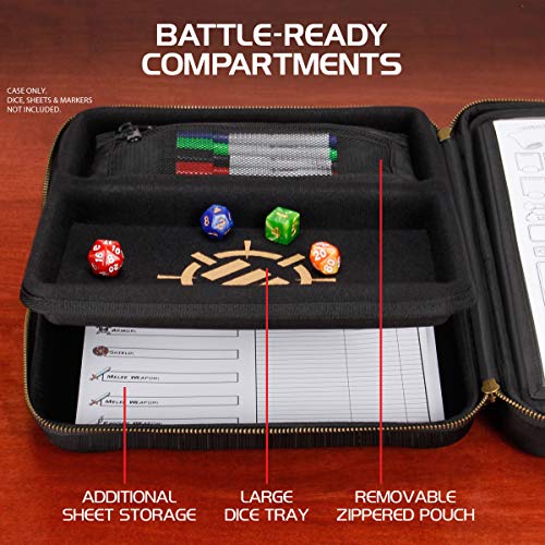 ENHANCE RPG Organizer Case - DND Binder with Built-in Character Sheet Holder and Erasable Scribe Panel, Dice Rolling Area, Removable Pen Pouch, Miniature Foam Tray, Wrist Strap, and More (Black) - Image 3