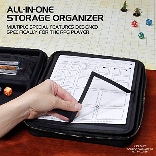 ENHANCE RPG Organizer Case - DND Binder with Built-in Character Sheet Holder and Erasable Scribe Panel, Dice Rolling Area, Removable Pen Pouch, Miniature Foam Tray, Wrist Strap, and More (Black) - Image 2