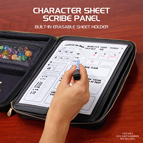 ENHANCE RPG Organizer Case - DND Binder with Built-in Character Sheet Holder and Erasable Scribe Panel, Dice Rolling Area, Removable Pen Pouch, Miniature Foam Tray, Wrist Strap, and More (Black) - Image 4