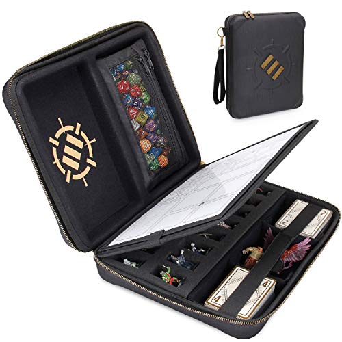 ENHANCE RPG Organizer Case - DND Binder with Built-in Character Sheet Holder and Erasable Scribe Panel, Dice Rolling Area, Removable Pen Pouch, Miniature Foam Tray, Wrist Strap, and More (Black) - Image 1