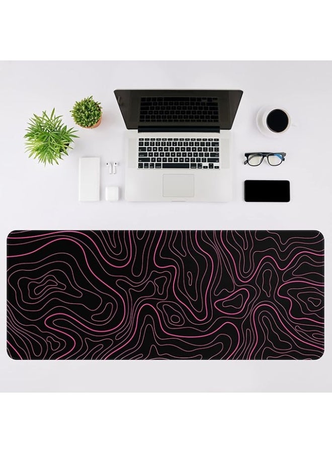 DIGSOM Mouse Pad Gaming Mousepad 31.5 x 11.8 in Large Mouse Pad for Keyboard and Mouse with Anti-Slip Rubber Base, Keyboard Pad XL Mouse Mat for Home and Office(Black with Red Topographic Line) - Image 1