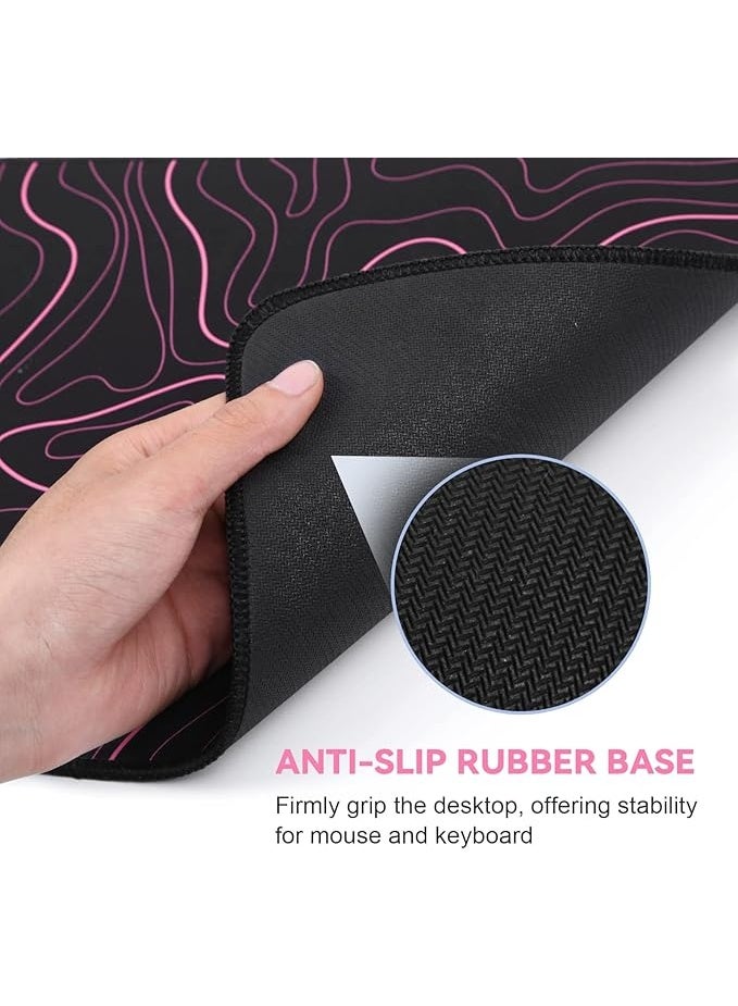DIGSOM Mouse Pad Gaming Mousepad 31.5 x 11.8 in Large Mouse Pad for Keyboard and Mouse with Anti-Slip Rubber Base, Keyboard Pad XL Mouse Mat for Home and Office(Black with Red Topographic Line) - Image 5
