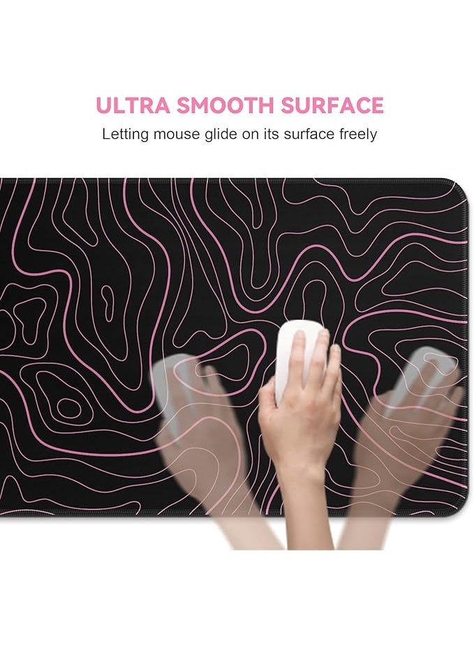 DIGSOM Mouse Pad Gaming Mousepad 31.5 x 11.8 in Large Mouse Pad for Keyboard and Mouse with Anti-Slip Rubber Base, Keyboard Pad XL Mouse Mat for Home and Office(Black with Red Topographic Line) - Image 4