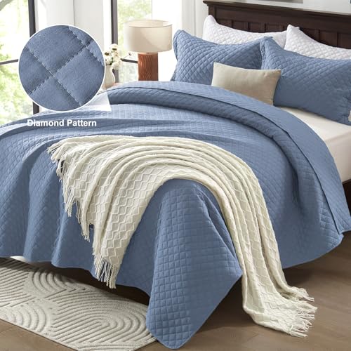 SunStyle Home Twin Quilt Bedding Set Blue, Lightweight Comforter Bedspread Blanket Twin Size Quilt, Durable Quilted Stitching Coverlet with 1 Pillow Sham in Diamond Pattern All Seasons 2pcs Kids - Image 2