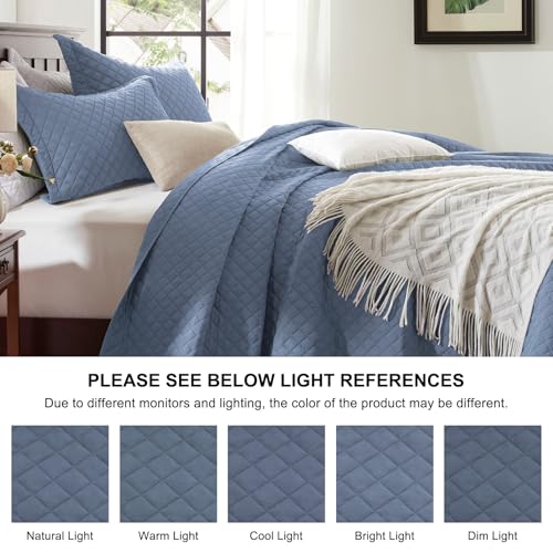 SunStyle Home Twin Quilt Bedding Set Blue, Lightweight Comforter Bedspread Blanket Twin Size Quilt, Durable Quilted Stitching Coverlet with 1 Pillow Sham in Diamond Pattern All Seasons 2pcs Kids - Image 4