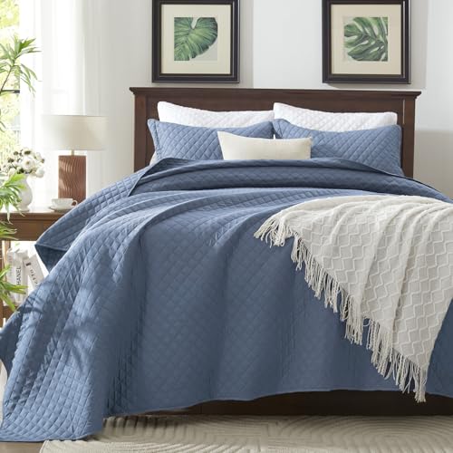 SunStyle Home Twin Quilt Bedding Set Blue, Lightweight Comforter Bedspread Blanket Twin Size Quilt, Durable Quilted Stitching Coverlet with 1 Pillow Sham in Diamond Pattern All Seasons 2pcs Kids - Image 5
