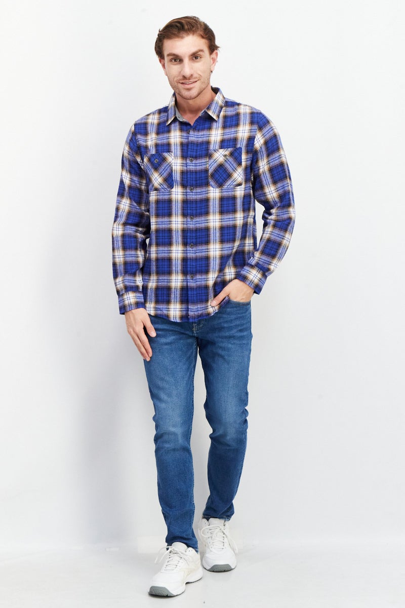 Sovereign Code قميص رجالي عادي بأكمام طويلة مزخرف باللون الأزرق - Image 3