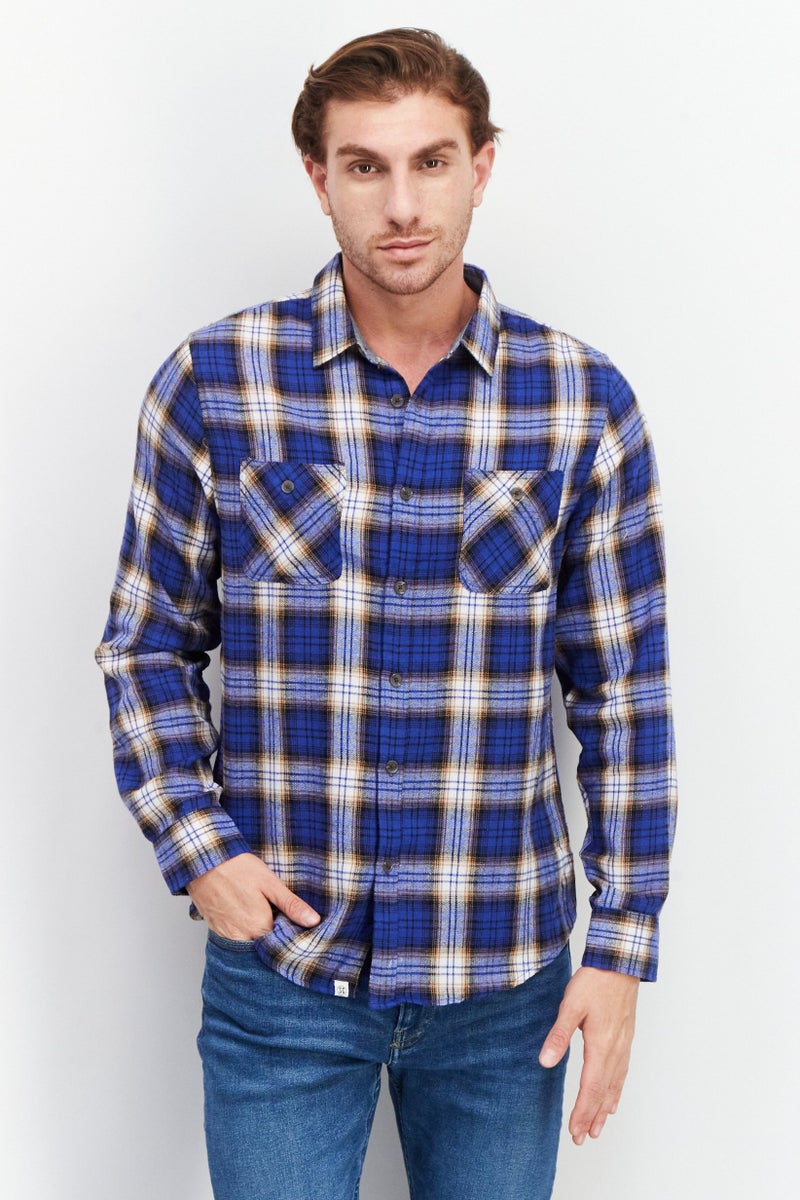 Sovereign Code قميص رجالي عادي بأكمام طويلة مزخرف باللون الأزرق - Image 1