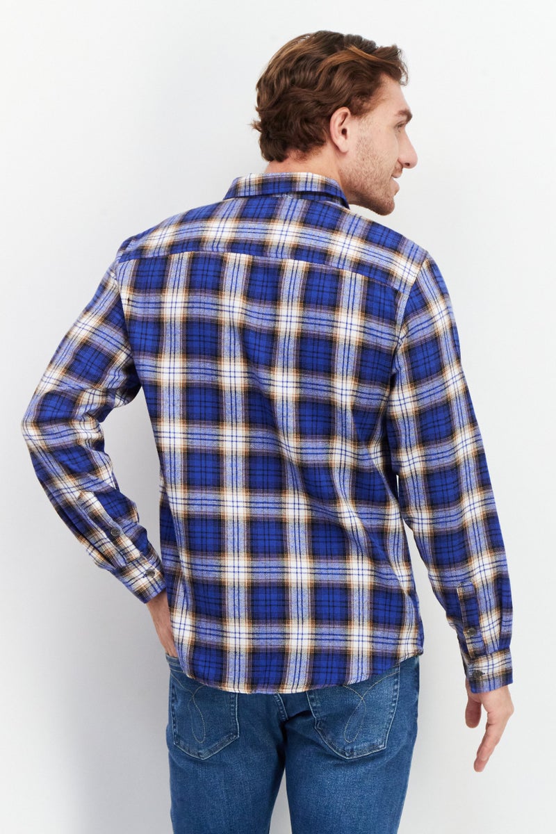 Sovereign Code قميص رجالي عادي بأكمام طويلة مزخرف باللون الأزرق - Image 4