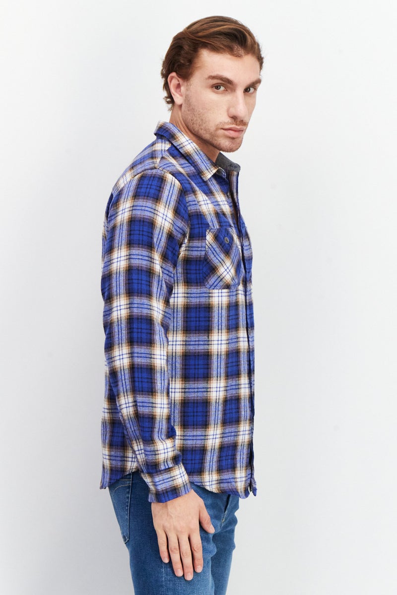 Sovereign Code قميص رجالي عادي بأكمام طويلة مزخرف باللون الأزرق - Image 2