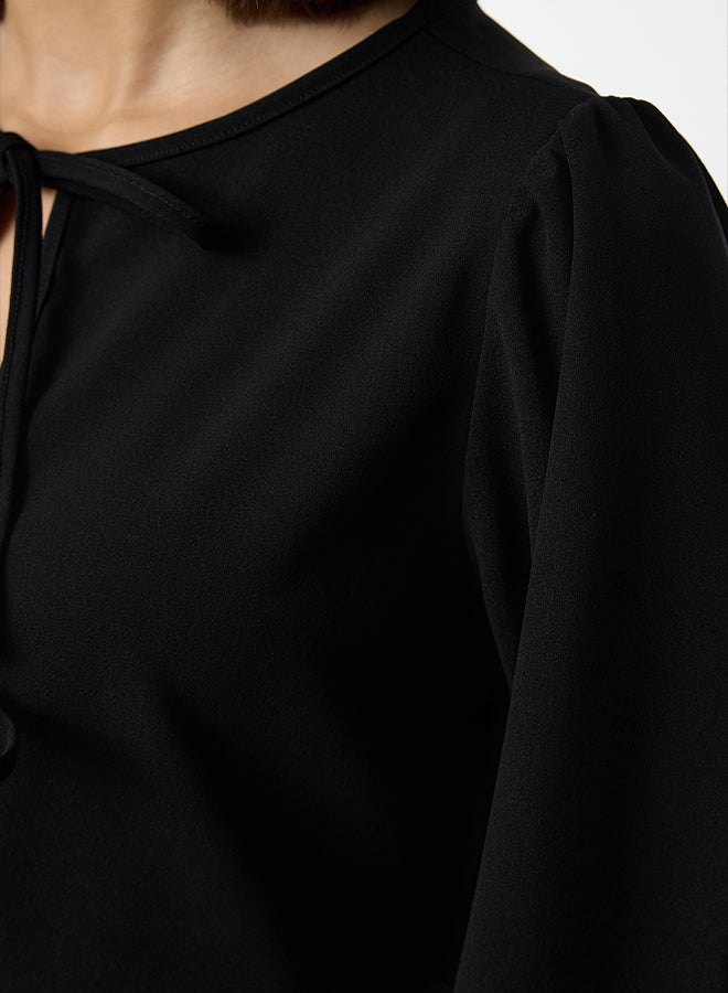 trendyol Black Tie Detailed Regular/Normal Pattern Flexible Knitted Blouse TWOAW25BZ00230 - Image 4
